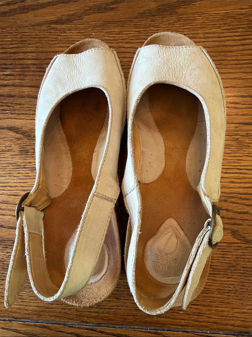 Sergio Tomani Cream Leather Peep Toe cork Wedge Sandals EU 39 Comfort Shoes - Picture 3 of 14